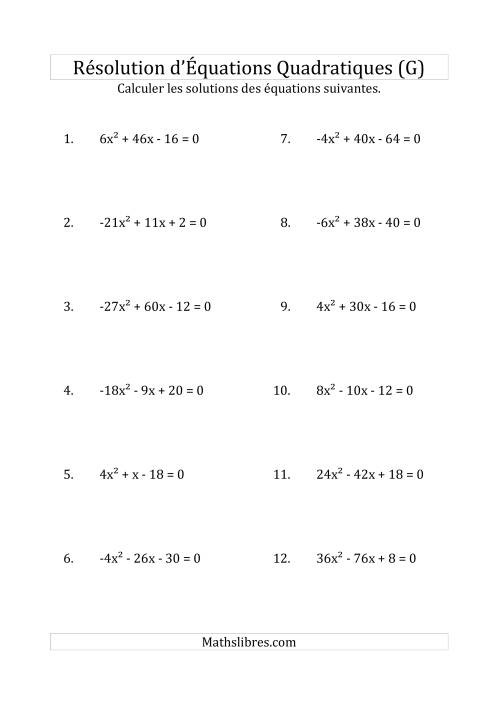 Résolution d’Équations Quadratiques (Coefficients variant de -81 à 81) (G)