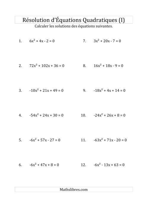 Résolution d’Équations Quadratiques (Coefficients variant de -81 à 81) (I)