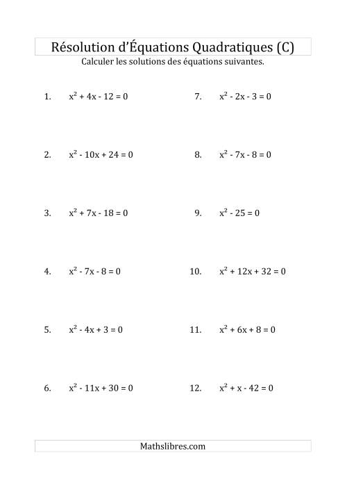 Résolution d’Équations Quadratiques (Coefficients de 1) (C)