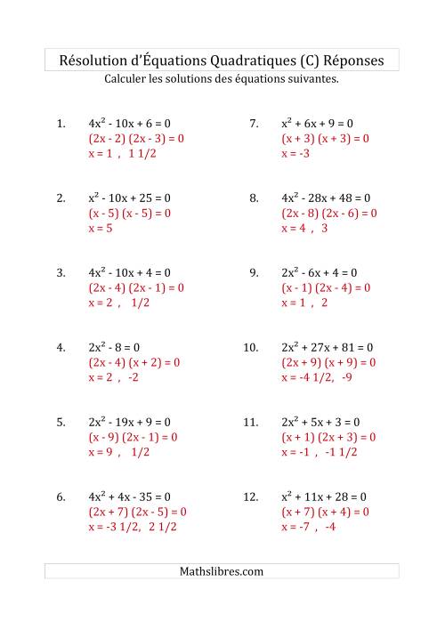 Résolution d’Équations Quadratiques (Coefficients variant jusqu'à 4) (C) page 2