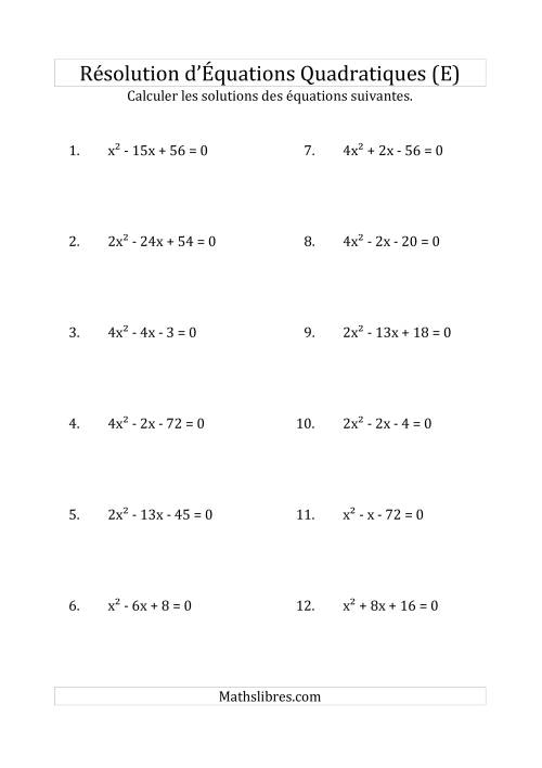 Résolution d’Équations Quadratiques (Coefficients variant jusqu'à 4) (E)