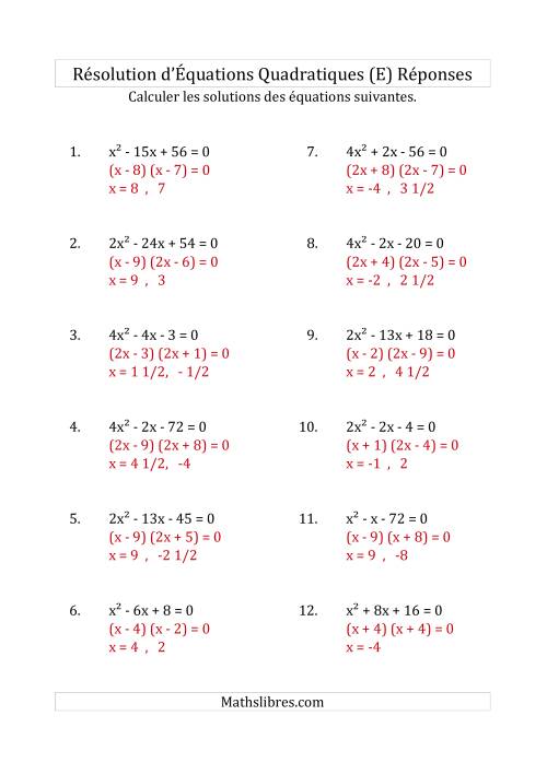 Résolution d’Équations Quadratiques (Coefficients variant jusqu'à 4) (E) page 2