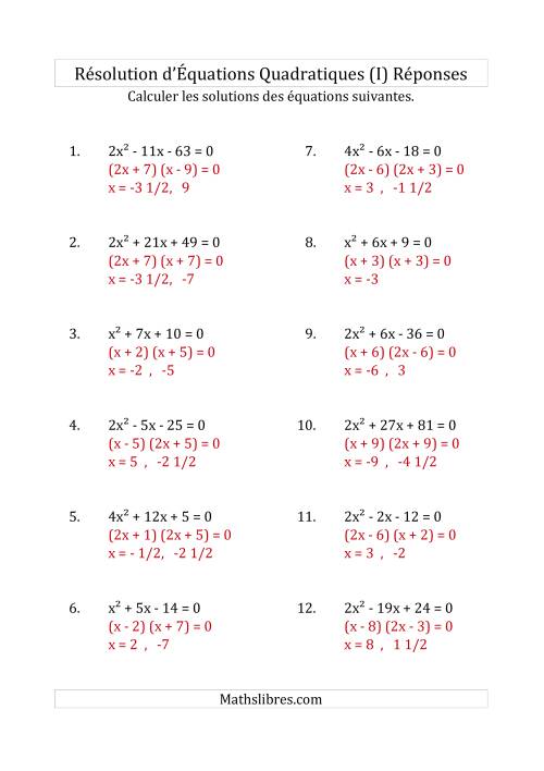 Résolution d’Équations Quadratiques (Coefficients variant jusqu'à 4) (I) page 2