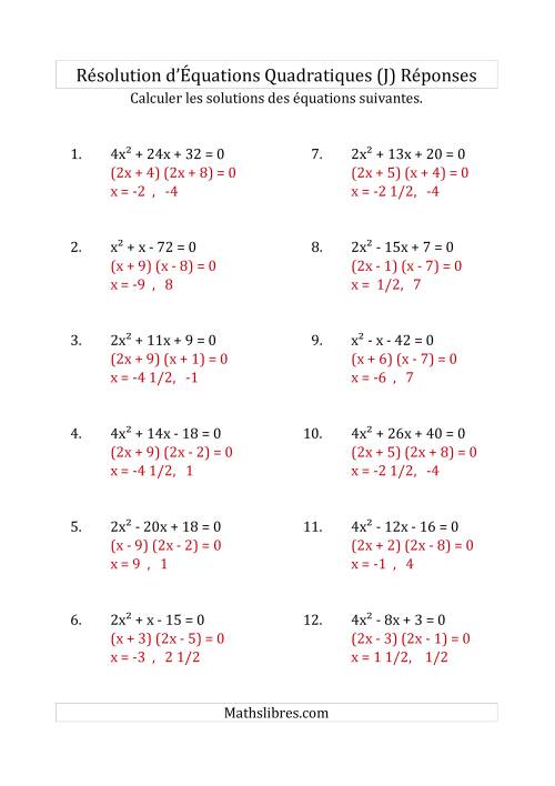 Résolution d’Équations Quadratiques (Coefficients variant jusqu'à 4) (J) page 2