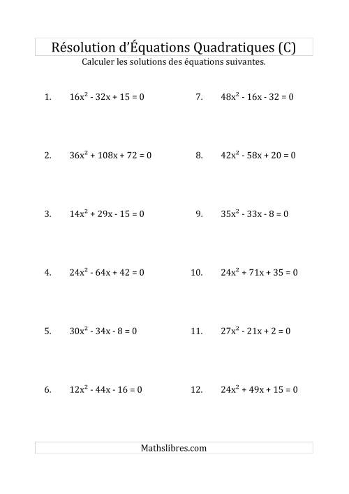 Résolution d’Équations Quadratiques (Coefficients variant jusqu'à 81) (C)