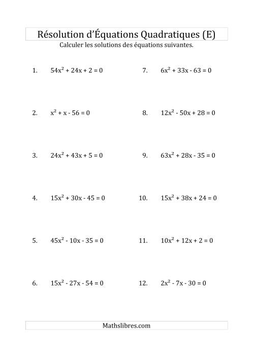 Résolution d’Équations Quadratiques (Coefficients variant jusqu'à 81) (E)