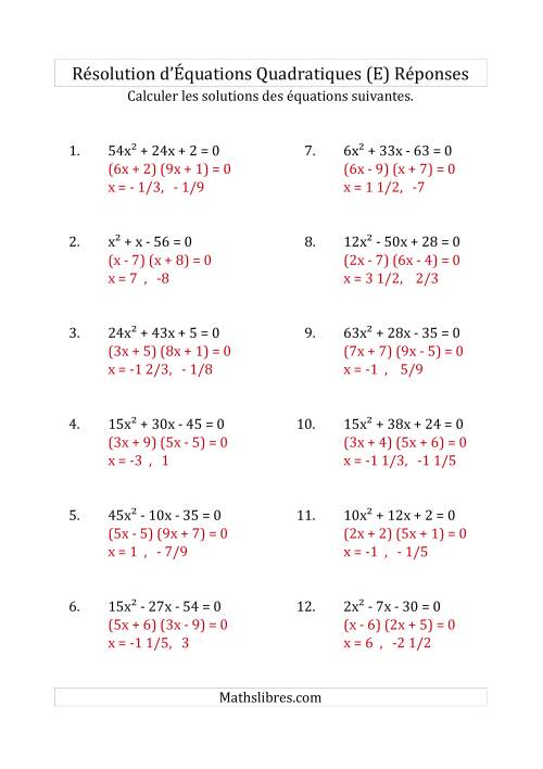 Résolution d’Équations Quadratiques (Coefficients variant jusqu'à 81) (E) page 2