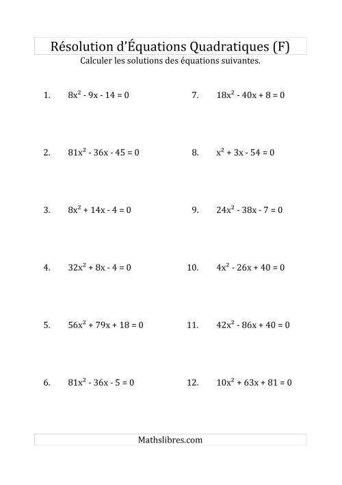 Résolution d’Équations Quadratiques (Coefficients variant jusqu'à 81) (F)