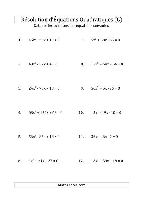 Résolution d’Équations Quadratiques (Coefficients variant jusqu'à 81) (G)