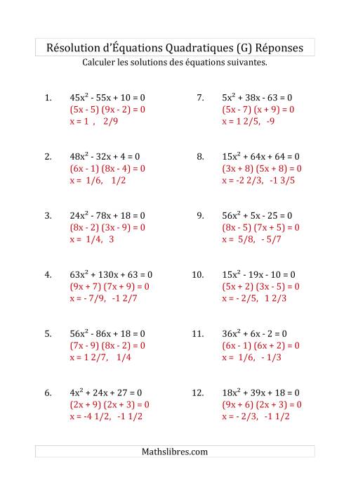 Résolution d’Équations Quadratiques (Coefficients variant jusqu'à 81) (G) page 2