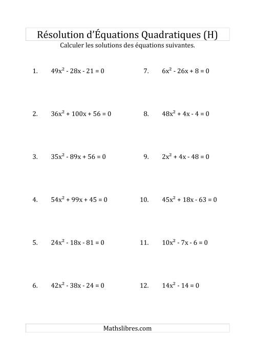 Résolution d’Équations Quadratiques (Coefficients variant jusqu'à 81) (H)