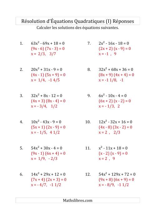 Résolution d’Équations Quadratiques (Coefficients variant jusqu'à 81) (I) page 2