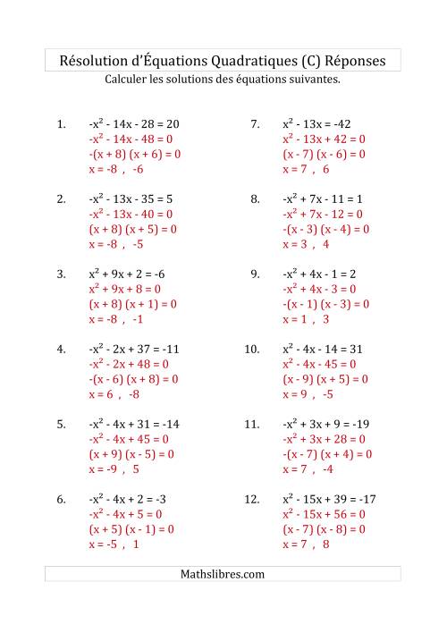 Résolution d’Équations Quadratiques (Coefficients de 1 ou -1) (C) page 2