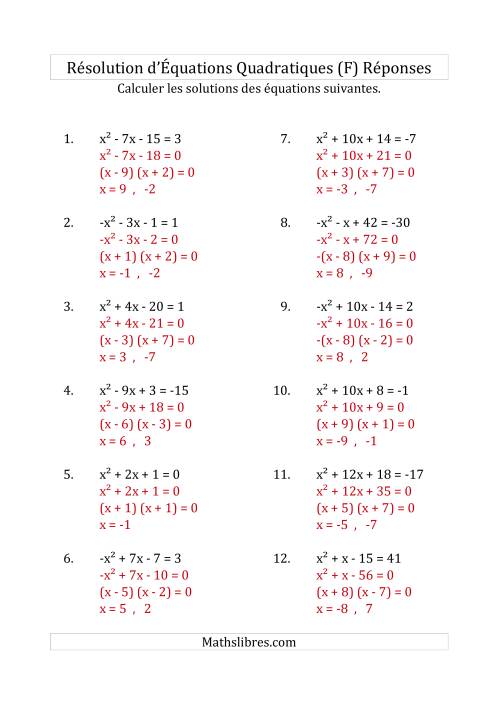 Résolution d’Équations Quadratiques (Coefficients de 1 ou -1) (F) page 2