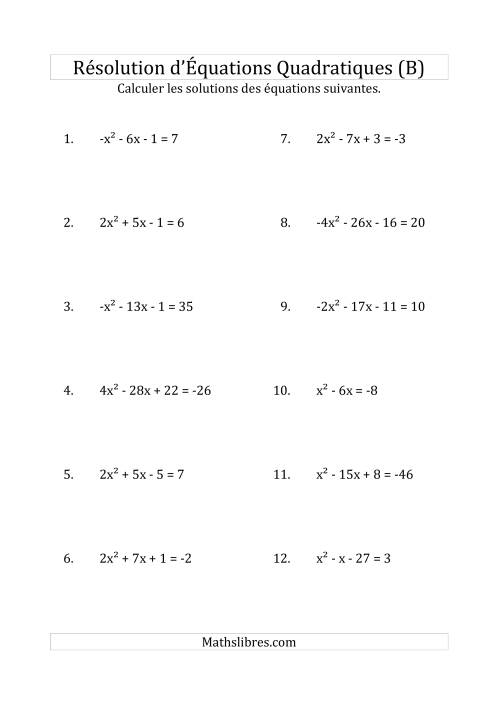 Résolution d’Équations Quadratiques (Coefficients variant de -4 à 4) (B)