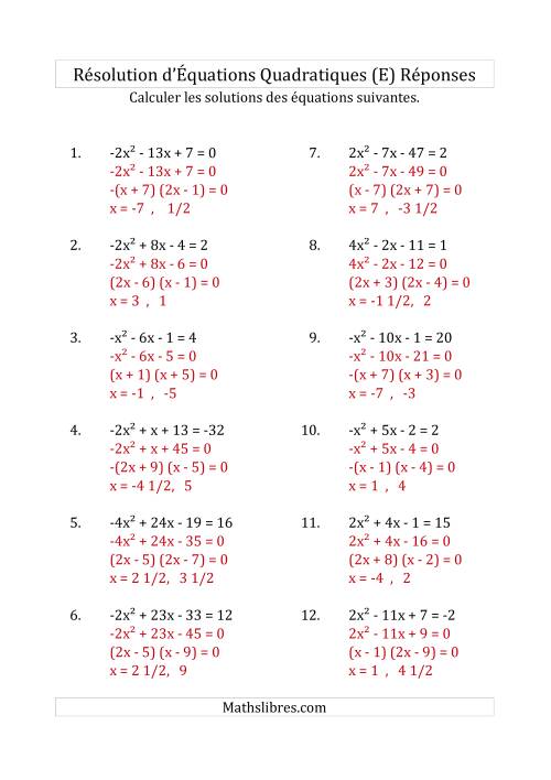 Résolution d’Équations Quadratiques (Coefficients variant de -4 à 4) (E) page 2