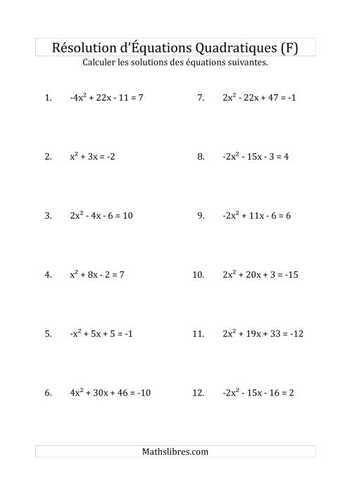 Résolution d’Équations Quadratiques (Coefficients variant de -4 à 4) (F)