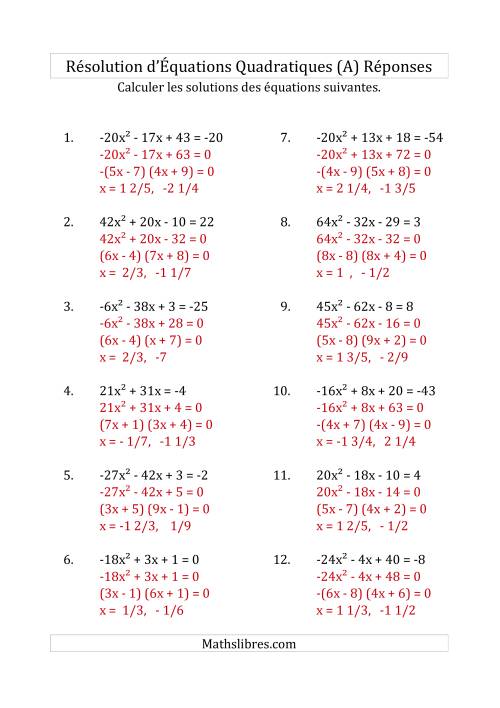 Résolution d’Équations Quadratiques (Coefficients variant de -81 à 81) (A) page 2