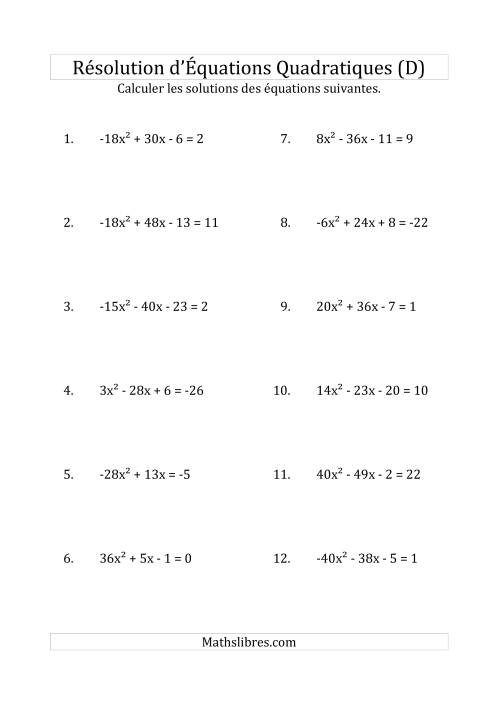 Résolution d’Équations Quadratiques (Coefficients variant de -81 à 81) (D)