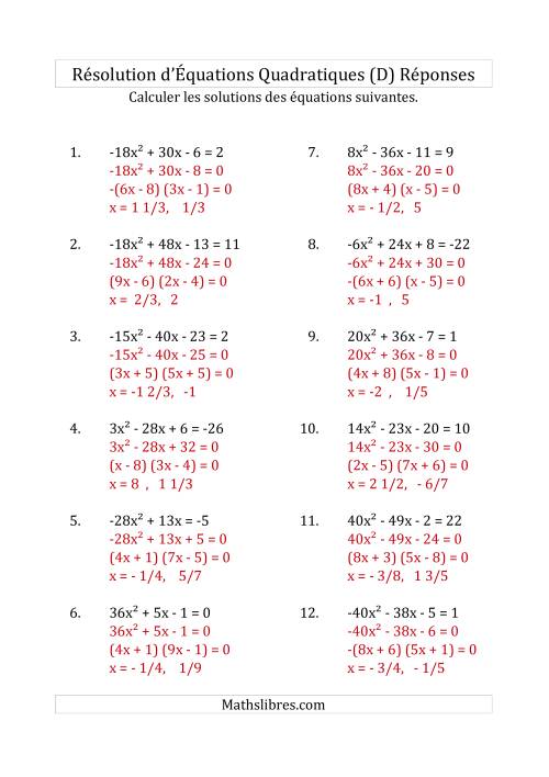 Résolution d’Équations Quadratiques (Coefficients variant de -81 à 81) (D) page 2