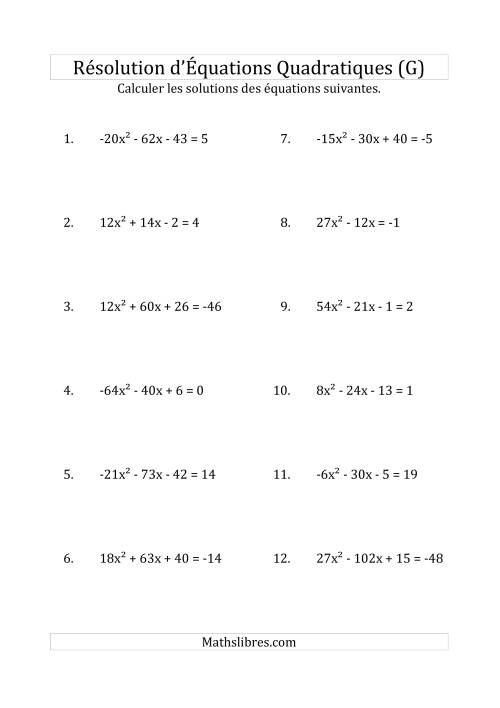 Résolution d’Équations Quadratiques (Coefficients variant de -81 à 81) (G)