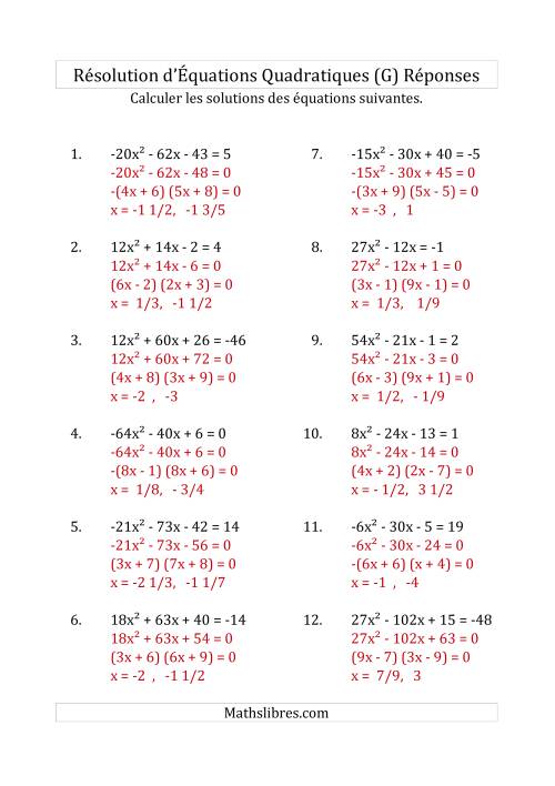 Résolution d’Équations Quadratiques (Coefficients variant de -81 à 81) (G) page 2