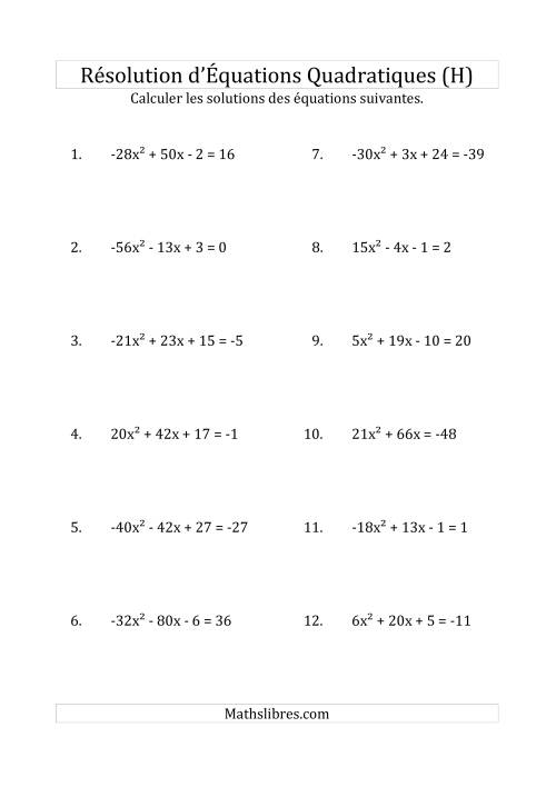 Résolution d’Équations Quadratiques (Coefficients variant de -81 à 81) (H)