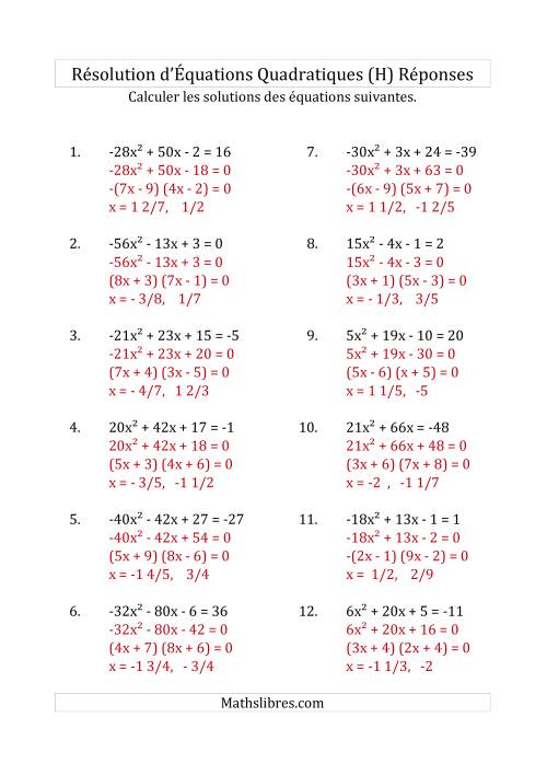 Résolution d’Équations Quadratiques (Coefficients variant de -81 à 81) (H) page 2