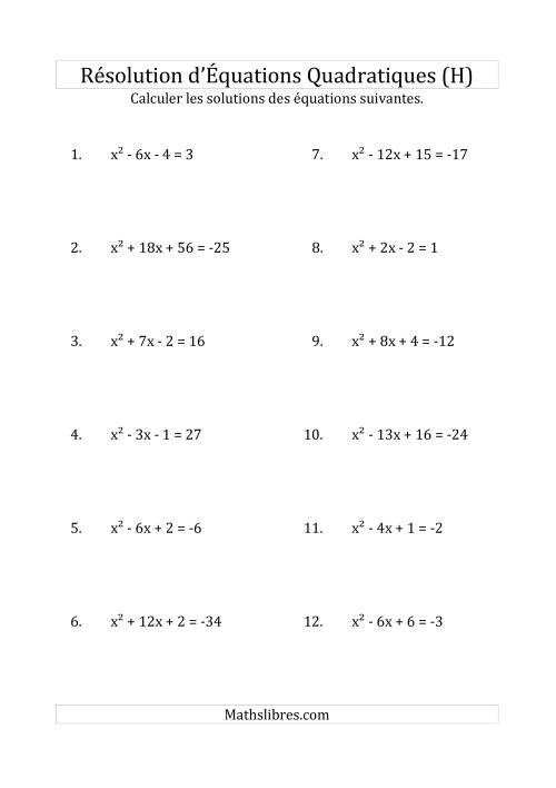 Résolution d’Équations Quadratiques (Coefficients de 1) (H)