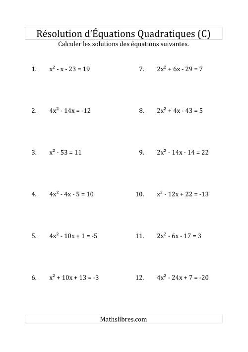 Résolution d’Équations Quadratiques (Coefficients variant jusqu'à 4) (C)