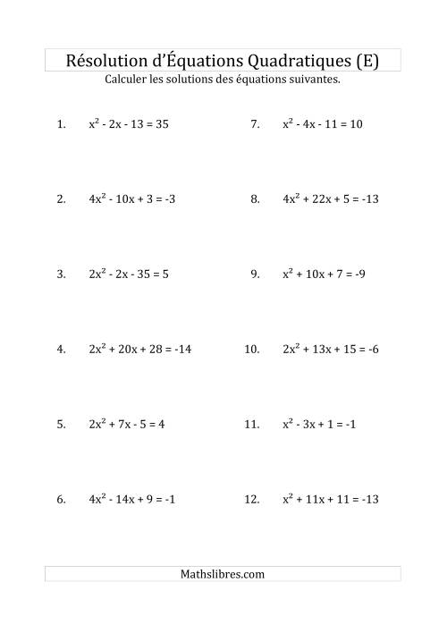 Résolution d’Équations Quadratiques (Coefficients variant jusqu'à 4) (E)