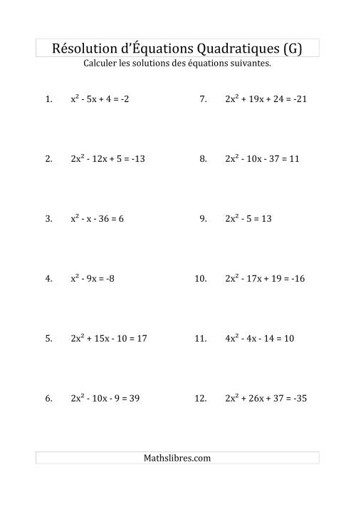 Résolution d’Équations Quadratiques (Coefficients variant jusqu'à 4) (G)