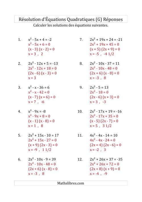 Résolution d’Équations Quadratiques (Coefficients variant jusqu'à 4) (G) page 2