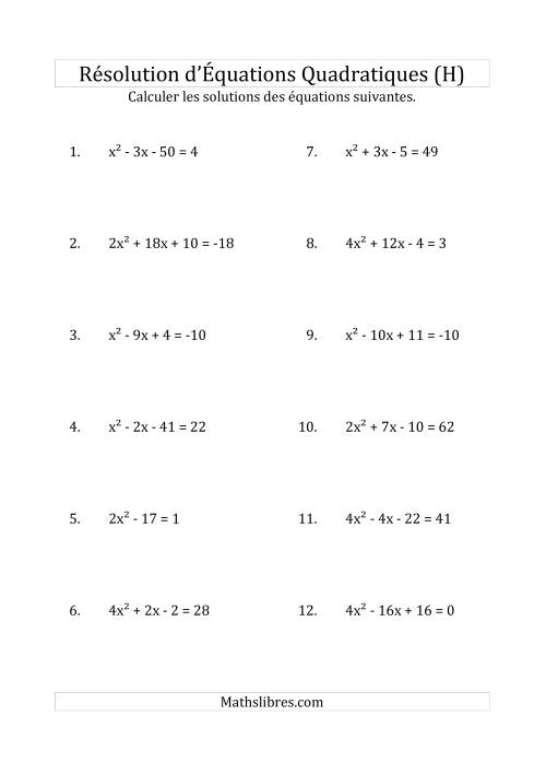 Résolution d’Équations Quadratiques (Coefficients variant jusqu'à 4) (H)