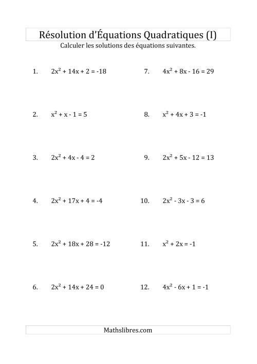 Résolution d’Équations Quadratiques (Coefficients variant jusqu'à 4) (I)