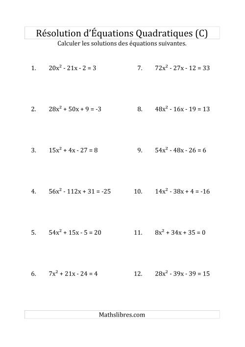 Résolution d’Équations Quadratiques (Coefficients variant jusqu'à 81) (C)