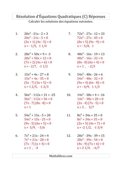 Résolution d’Équations Quadratiques (Coefficients variant jusqu'à 81) (C) page 2