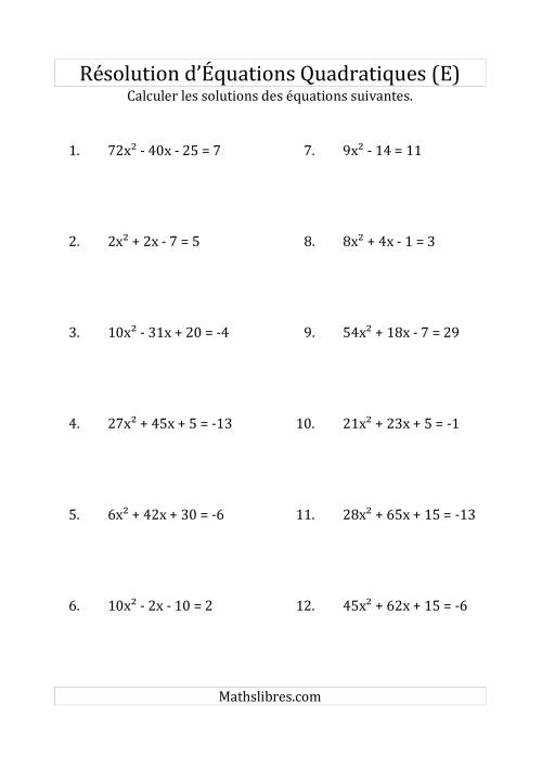 Résolution d’Équations Quadratiques (Coefficients variant jusqu'à 81) (E)