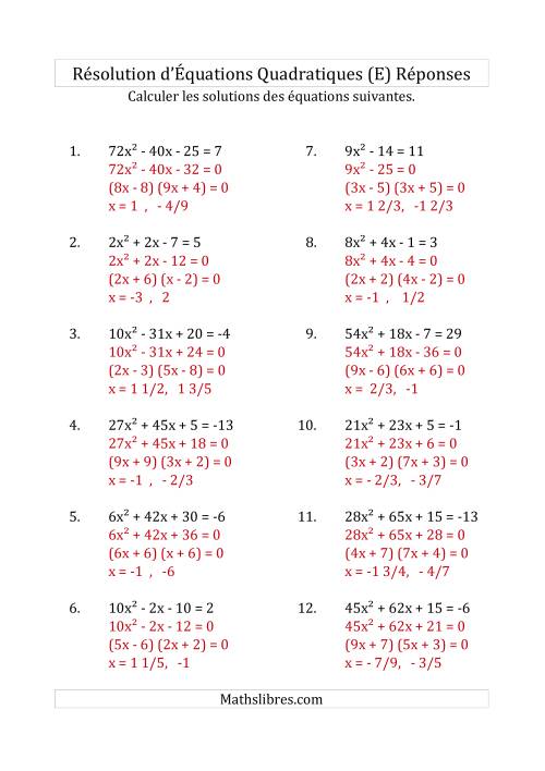 Résolution d’Équations Quadratiques (Coefficients variant jusqu'à 81) (E) page 2