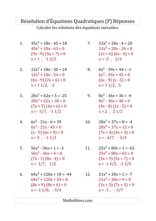 Résolution d’Équations Quadratiques (Coefficients variant jusqu'à 81) (F) page 2