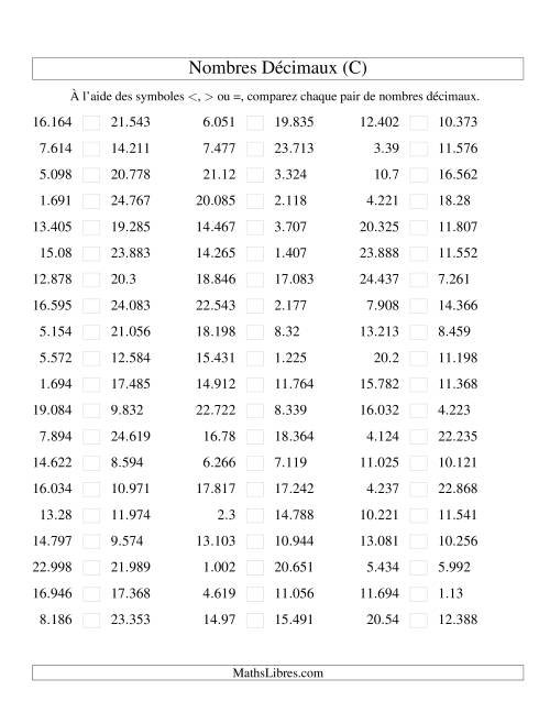 Comparaison de nombres décimaux jusqu'aux millièmes (C)