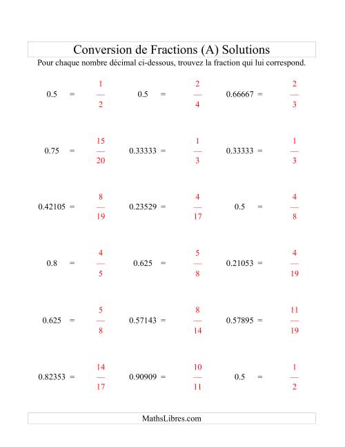 Conversion de Nombres Décimaux en Fractions (A) page 2