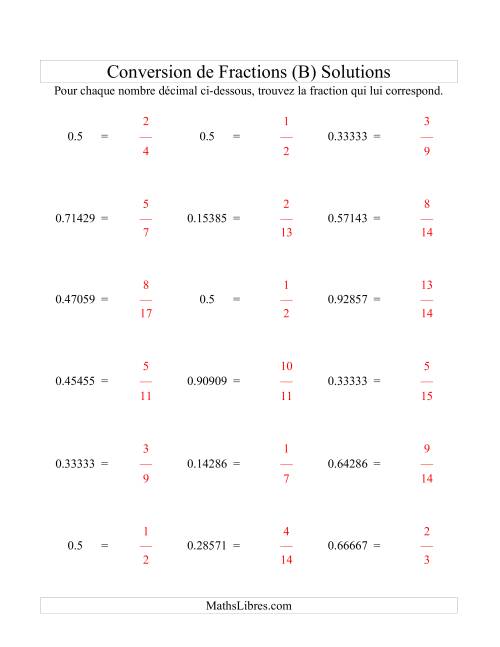 Conversion de Nombres Décimaux en Fractions (B) page 2