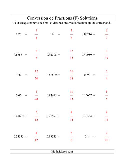 Conversion de Nombres Décimaux en Fractions (F) page 2