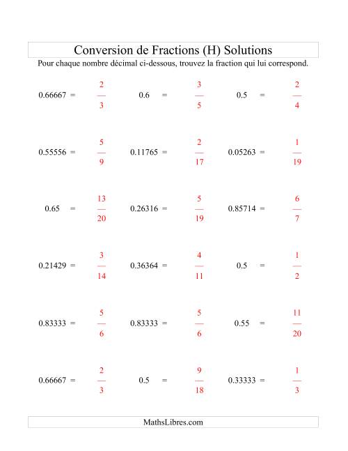 Conversion de Nombres Décimaux en Fractions (H) page 2