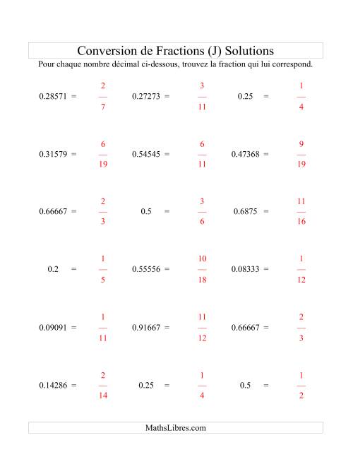 Conversion de Nombres Décimaux en Fractions (J) page 2