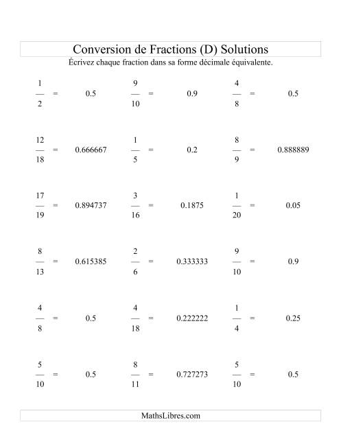 Conversion de Fractions en Nombres Décimaux (D) page 2