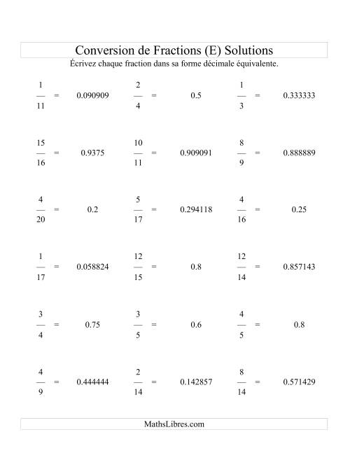 Conversion de Fractions en Nombres Décimaux (E) page 2