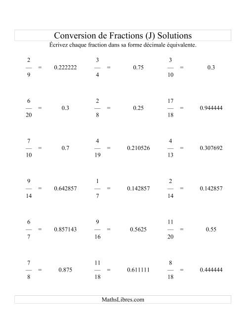 Conversion de Fractions en Nombres Décimaux (J) page 2