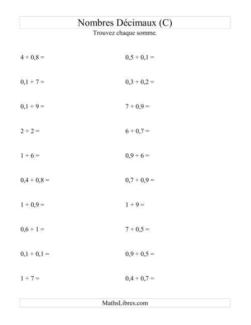 Addition horizontale de nombres décimaux (1 décimale) (C)